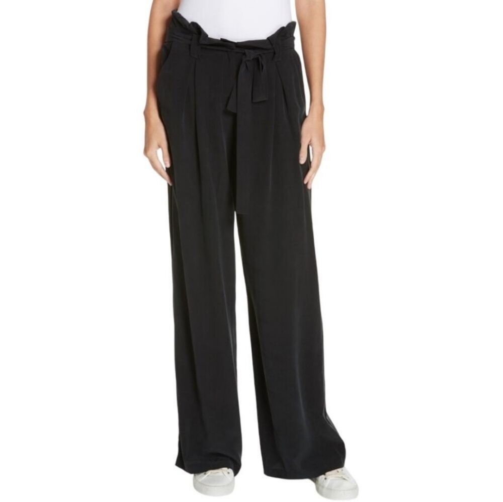 L'Agence Bobby‎ Paperbag Waist Wide Leg Pant Pleated Black Womens Size 4